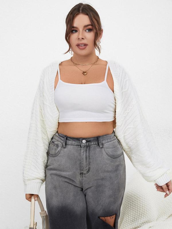  Chic Solid Textured Crop Shrug Cardigan, Casual Longsleeves Open Front Knitwear, Fall Chic Cropped Sweater Cardigan for Women, Womenswear, Plus Size Women's Clothing, Fall Clothing Women